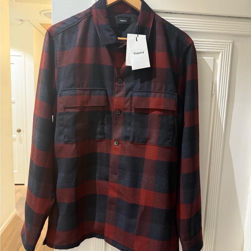 Theory Men's Red and Black Plaid Jacket